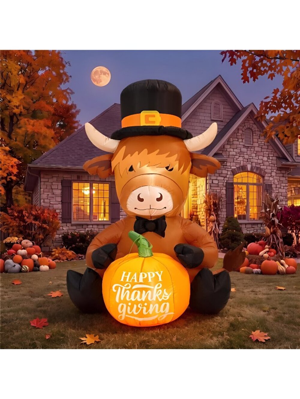 5ft Thanksgiving Inflatable Highland Cow for Outdoor Yard Decor